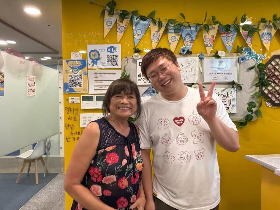 Seb with Student Tess, learning Korean in Seoul